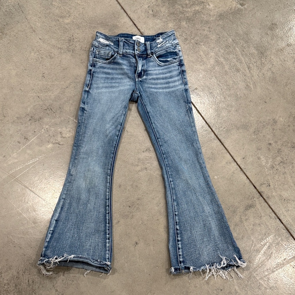 BKE Light Blue Flare Jeans with Distressed Hem